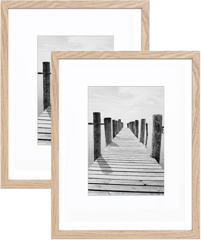 KTKDE 8x10 photo frames, MDF wrapped wood grain paper photo frames with 5x7 pads or 8x10 without pads, tempered glass, 8 × 10 gallery wall installation or desktop home ideal gift