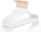 MIZGI Premium Velvet Hangers (50 Pack) Heavy Duty - Non Slip Felt Hangers - White - Rose Gold Swivel Hooks,Space Saving Clothes Hanger,Durable Strong Hanger for Suits,Coats,Dress