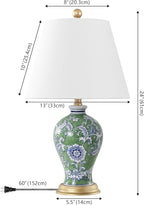 JONATHAN Y 24" Green/White French Country Ceramic Floral Urn Table Lamp, White Linen Shade, Chinoiserie Ginger Jar Bedside Lamp for Living Room Bedroom, LED Bulb (JYL3009F)