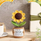 Wavwavw Sister Gifts Handmade Crochet Doll with Card Crochet Present for Sisters Sis Big Little Sister Birthday Wedding Home Decor(Sunflowers)