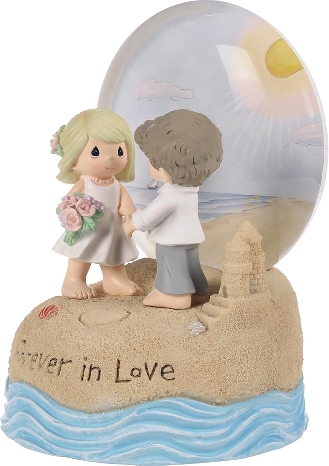 Precious Moments Couple on the Beach Light Up Snow Globe | Forever in Love Resin/Glass Lighted Musical | Wedding Gift | Gift for Newlyweds | Wedding Shower Gift | Plays Here Comes the Bride