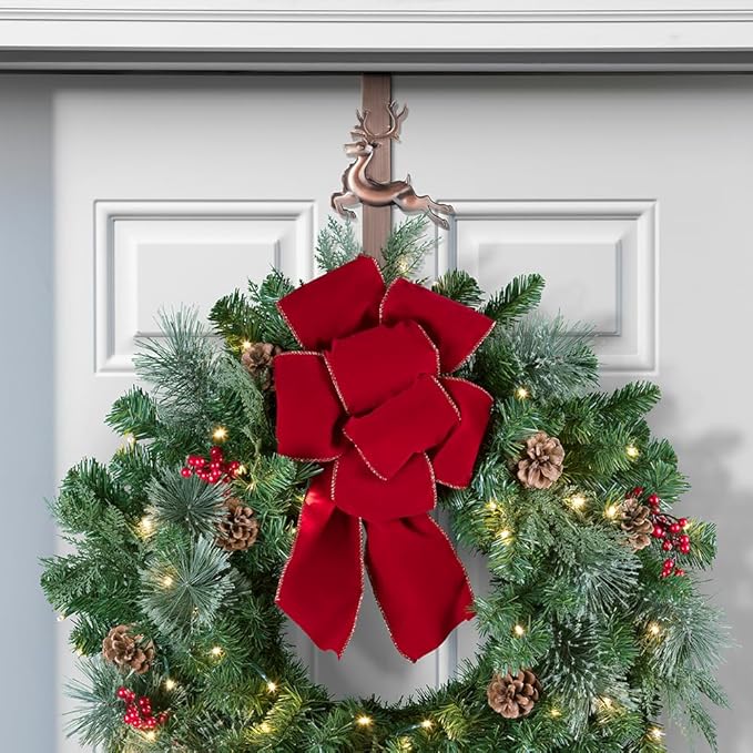 Haute Decor Adapt Adjustable Length Wreath Hanger with Interchangeable Icons (Oil Rubbed Bronze-Flag/Reindeer/Pumpkin/Fleur de lis) - 4 Wreath Hangers in 1 - Door Wreath Hanger for Every Season