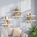 HOOBRO Floating Shelves, 15 Inch Wall Shelf Set of 3, Wall Mounted Storage Shelves 2-Tier, Hanging Bathroom Shelves, for Living Room, Bedroom, Bathroom, Kitchen, White and Gold DW32BJP301