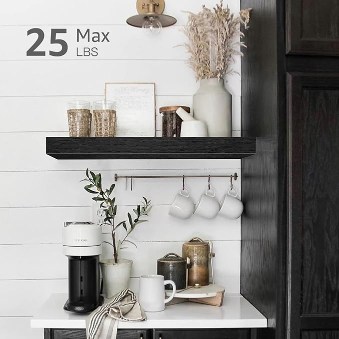 QEEIG Floating Shelves for Wall Bathroom Shelf Bedroom Kitchen Living Room Farmhouse Small Book Shelf 16 inch Set of 4, Black (015-B4)