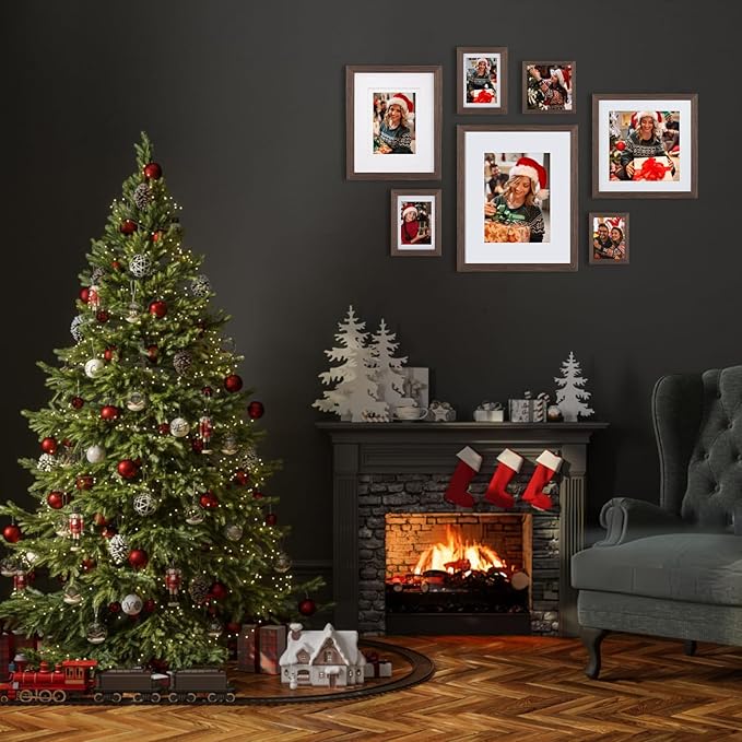 Egofine 5x7 Picture Frames Set of 4, Made of Solid Wood Covered by Plexiglass 3.5x5 and 4x6 with Mat or 5x7 without Mat, for Table Top Display and Wall Mounting Photo Frame Brown