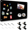 Black Magnetic Board,17.5" x 11.4" Magnet Bulletin Board to Display Magnetic Notes, Poetry, Photos, Suitable for Wall, Refrigerator, Cabinet etc, Come with 4 Pcs Dual Lock Tape and Screws