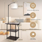 PESRAE Floor Lamp with Table,Lamps for Nightstand with Charging Station(USB & Type-C & AC Port), 3 Color Temperatures 9W LED Bulb, Modern Shelves Side Table for Bedroom, Office