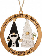 Engagement Ornament, Gnome Ornaments, Gnome Gifts for Women, Wedding Ornaments, Our Adventure Awaits Engaged 2026 Wooden Keepsake, Handmade Couple Christmas Decoration, Engagement Gifts Ready to Gift