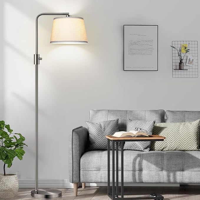 Nintiue 【Upgraded】 Dimmable Floor Lamp, 1000 Lumens LED Edison Bulb Included, Brushed Nickel Arc Floor Lamps for Living Room Modern Standing Lamp Tall Lamps for Living Room Bedroom