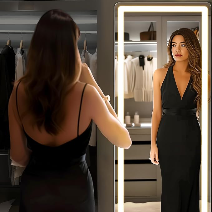 DUMOS LED Full Length Mirror, 26"x70" Full Body Floor Standing Mirror with 3 Color Lights & Wall Mounted for Bedroom, Dressing Room, Living Room, Bathroom