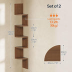 HOOBRO Corner Shelf Wall-Mounted, Set of 2 Floating Corner Shelves for Wall, 5-Tier Corner Bookshelves for Living Room, Bedroom, Bathroom, Home Office, Walnut WL26BJP201