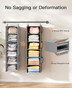 Pipishell Hanging Closet Organizer 6-Shelf, Hanging Shelves for Closet with 3 Removable Drawers & Side Pockets for Bedroom, Garment Rack and Wardrobe Organization, 12' x 12' x 43.3', Dark Gray