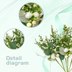 vivimemo 6 Pcs Summer Green Stems, 18 inch Artificial Eucalyptus Stem with White Florals for Home, Party & Wedding Decor Green Picks for Table Fireplace Vase DIY Wreath Decor