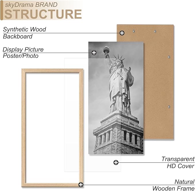 Natural Solid Wood 5x11 Picture Frame, Display 5 x 11 Inch Picture Poster Photo, Vertical & Horizontal Wall Hanging - 2 Pack/Natural/5"x11"