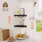 Fun Memories Corner Shelf Wall Mount, Solid Oak Wood Floating Corner Shelves with Cable Hole, 7in Rustic Design for Bedroom, Bathroom, Kitchen, Living Room (Black, 1 Pack)