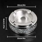 Ashtray, Cool Ashtrays for Cigarettes Outdoor, Cute Glass Ash Tray for Office Tabletop, Crushed Diamond Home Decor, Bling Crystal Decorative Ashtray for Smokers Indoor Use, 4"L x 4"W x 1.57"H, Silver