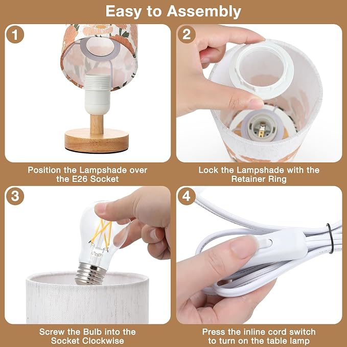 Fenmzee Sunflower Table Lamp for Bedroom - Inline Control, Small Bedside Lamp with 3000K A15 LED Blub, Easy Assembly (Sunflower Cream Shade, 9" Inline Control)