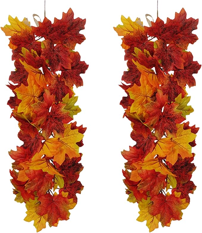 MSUIINT Artificial Flower Swag, 2Pcs Hanging Maple Swag Fall Garland Wall Swag Front Door Swag with Maple Leaves Floral Swag Harvest Swag for Home Wall Decor Party Holiday Decor (21.7In)