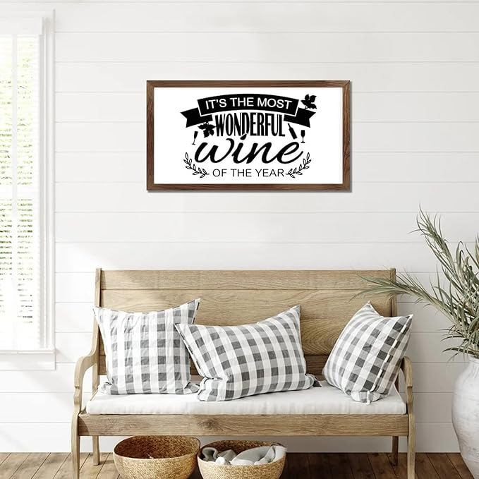 Scripture Verses 12x22in Hanging Wall Sign with Positive Saying Its the Most Wonderful Wine of the Year Vintage Style Apricot Frame Wooden Plaque for Cottage Bedroom Farmhouse Porch Wall Decor