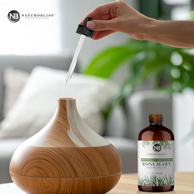 NaturoBliss 100% Pure Rosemary Essential Oil Therapeutic Grade Premium Quality (4 fl. oz) with Glass Dropper, Perfect for Aromatherapy