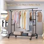 Heavy Duty Clothes Rack Rolling Clothes Rack 3 Rods Clothing Rack 450lbs Capacity 51"-71" L X 19.7" D X 73-79" H Adjustable Rolling Garment Rack