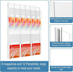 Acrylic Brochure Holder Wall Mount, Magazine and Pamphlet Display, Clear Literature Organizer Rack for 12 Pamphlets and 6 Magazines, Flyer Pamphlet Holder with Business Card Holders and Index Tabs