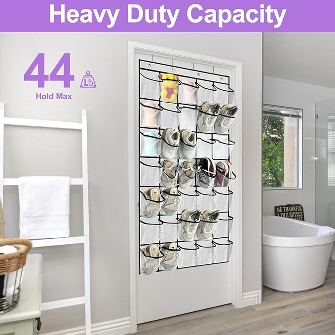 homyfort 35 Large Pocket Over the Door Shoe Organizer, Extra Sturdy Oxford Fabric Hanging Shoe Rack for Door Closet, Wall Mesh Shoe Storage Holder for Mens Women Shoes (White)
