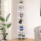 Qupui 6 Tier Corner Shelf Stand, 66” Tall Corner Bookshelf Multipurpose Shelving Unit, Plant Stand Display Rack Home Organizer Shelves for Bedroom Living Room, White