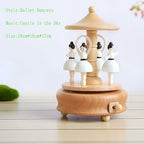 Natural Solid Wood Handcrafted Beech Wooden, Musical FigureTotoro/Carousel/Fairy/Ballerina Figurine,Rotating Hand Crank Mechanism Music Box,Musical Decorations (Ballet Dancers)