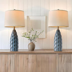 USumkky Ceramic Table Lamps Set of 2, 23.75" Modern Farmhouse Bedside Lamp - Blue Nightstand Lamps for Bedroom, Boho Living Room End Tables, Small Office Desk Lamp Decor