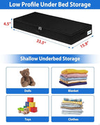 4.5-Inch Tall Under Bed Storage Containers, Low Profile Underbed Zipper Storage Bin, Shallow Under Bed Storage with Sturdy Side & Bottom Support, Linen Storage with Lid for Sofa and Dorm, 4 Pcs, Black