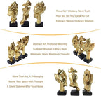 aboxoo 3 Pcs Thinker Statue, Silence is Gold Abstract Art Figurine, See No Evil Hear No Evil Speak No Evil Statues, Modern Resin Sculptures Decor for Living Room, Home, Office Study (Gold)
