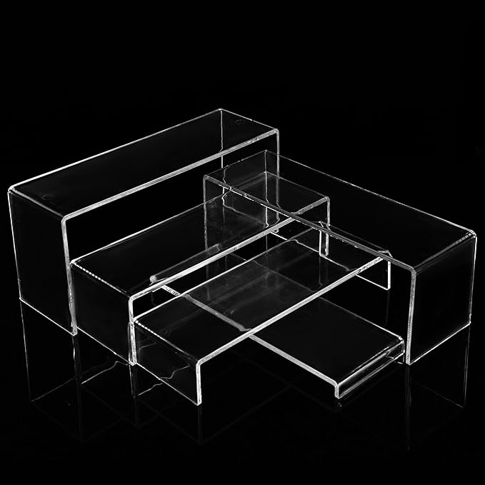 ANDGOO 10 Pack Large Acrylic Display Stands, 2 Set(10”L~11”L~12”L) Perfume Stand Organizer, Clear Cupcake Stand, Display Risers for Retail Stores Special Events Exhibitions Home Decoration