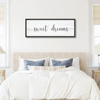 Sweet Dreams Wall Decor Above Bed 41.3''×15'' Large Farmhouse Wall Decor for Bedroom Guest Room Decor Framed Wood Wall Art Rustic Master Bedroom Wall Decoration (black frame)