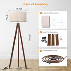 LEPOWER Wood Tripod Floor Lamp, Mid Century Standing Lamp, Modern Design Studying Light for Living Room, Bedroom, Study Room and Office, Flaxen Lamp Shade with E26 Base Walnut