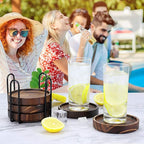 Wooden Coasters for Drinks - Natural Wood Drink Coaster Set for Drinking Glasses, Tabletop Protection for Any Table Type, Set of 4-4.3 Inches (No Holder)
