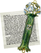 Mezuzah with Scroll for Door, Enamel&Zinc Alloy Blessing Mezuzah Case for Door, Colored Painted Mezuzha Scroll Kosher for Jewish Gifts/Jewish Decor, Christmas (Bright Green, 1.57x4.88 in)