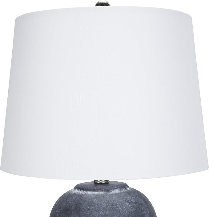 Nourison Home 23" Black Vintage Distressed Ceramic Pot Table Lamp for Bedroom, Living Room, End Table, with White Tapered Drum Shade