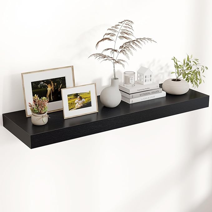 Venusmiles Floating Shelves for Wall, 40" W x 12" D x 2" H, 1 Pack of Long Wall Mounted Engineered Wood Shelves with Invisible Brackets for Living Room, Bedroom, Bathroom, Kitchen Decor, Black