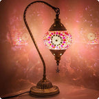 Yarra-Decor Turkish Moroccan Lamp with Bronze Base 3 Color Options Handmade Swan Neck Tiffany Mosaic Glass Bedside Lamps for Bedroom (LED Bulb Included) (3)
