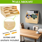 Wood Magazine Holder, 4 Tiers Wall Mounted Desktop Magazine File Divided Organizer, Mail Paper Sorter Newspaper Storage Bin Basket for Office, Home