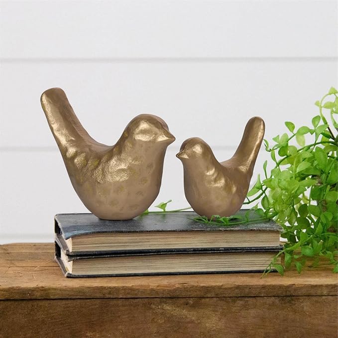 Elegant Cast Iron Bird Statue with Vintage Brass Coating – Gold Bird Figurine for Home Desk, Living Room, Bedroom, Office – Charming Decorative Ornament