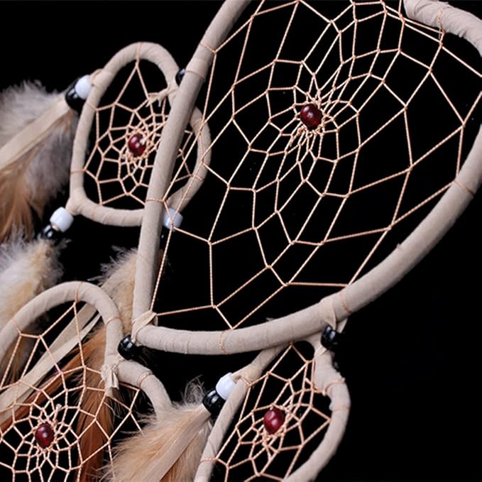 WESTONETEK Large Handmade Dream Catcher Traditional Dreamcatcher Feather Wall Hanging Decoration Ornaments Five Hearts Beige