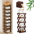 DDRIC The 9-Tier No-Assembly Bamboo Rack, Foldable 9 Tier Bamboo Shoe Rack with Collapsible Vertical Design, Space-Saving Shoe Storage Shelf for Entryway Closet Dorm, No-Tool Assembly (Brown,5)
