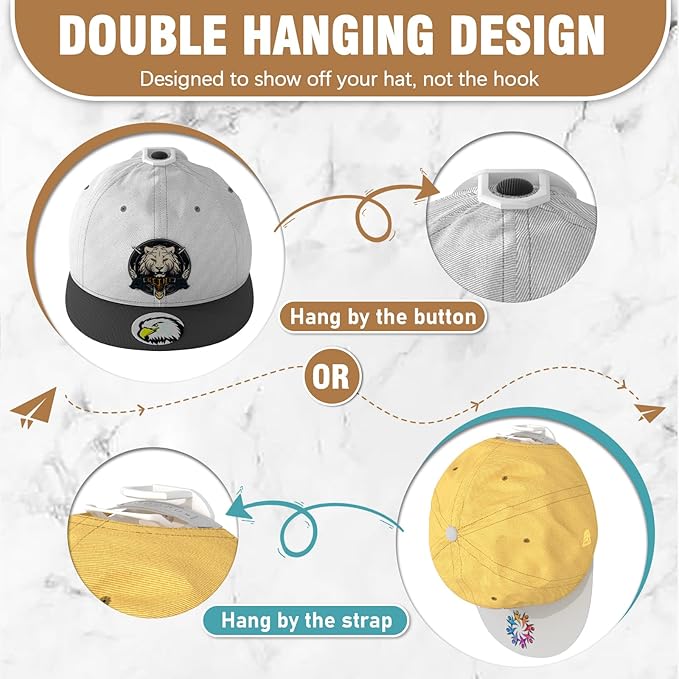 48 Pack Adhesive Hat Hooks for Wall, Super Strong Hat Rack for Baseball Caps, Hat Organizer Display for Home Decor, Hat Hangers Holder for Wall, Door, Closet, No Drilling - USA Patented (White)