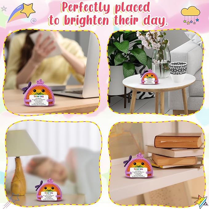 MAMAGIFTREE Teacher Appreciation Gifts for Women Men - Handmade Crochet Rainbow Doll with Positive Card, Thank You for Listening Encouragement Present for Coworker, Friend, Birthday