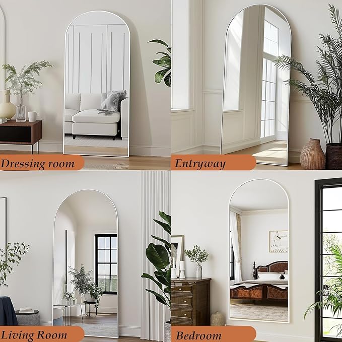 Dewfig Arched White Full Length Mirror, 64"X21" Large Floor Mirror, Full Body Mirrors for Leaning or Hanging, Standing Mirrors for Bedroom, Living Room,Dressing Room, Aluminum Alloy Frame, White