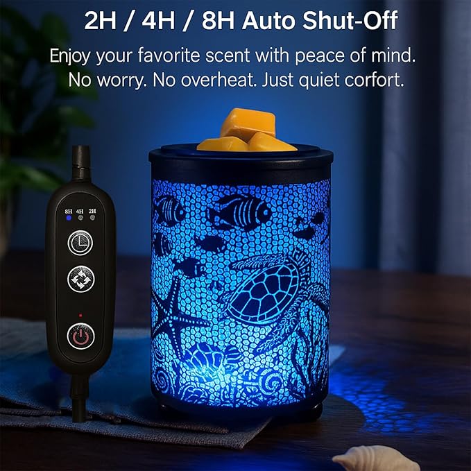 Leyoue Electric Wax Melt Warmer PTC Heating Plate with 7 Colors LED Changing Light Wax Warmer Fragrance Warmer for Home Office Gifts & Decor(Underwater World)