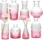 Brajttt Pink Small Flower Vase Set, Glass Bud Vase in Bulk Set of 8,Artistic and Cultural Flavor Mini Vases for Home Office Decor, Bedroom, Office, Living Room Decorations,Wedding