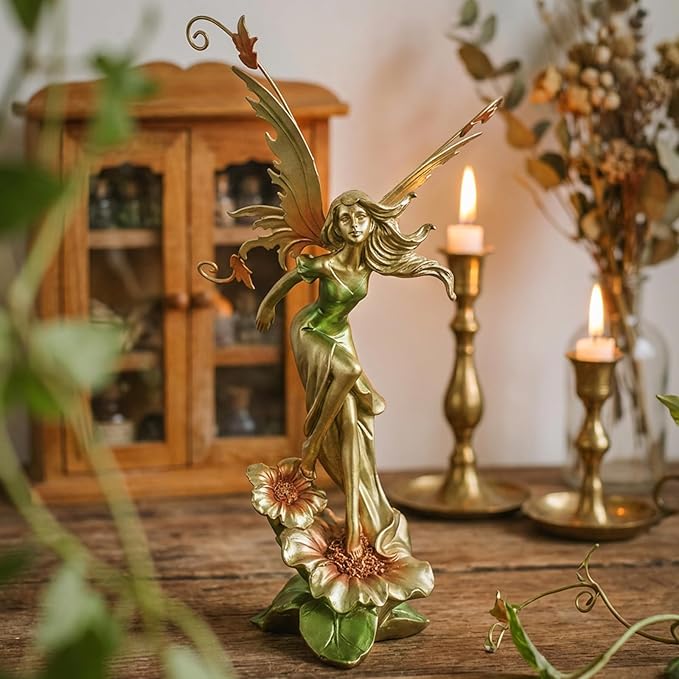Resin Fairy Statue Elegant Fantasy Decor, Hand-Painted Angel Figurine Graceful Fairy Sculpture for Bookshelf, Mantel, Indoor Outdoor Decor, Thoughtful Gift for Women, Girls (Dancing)